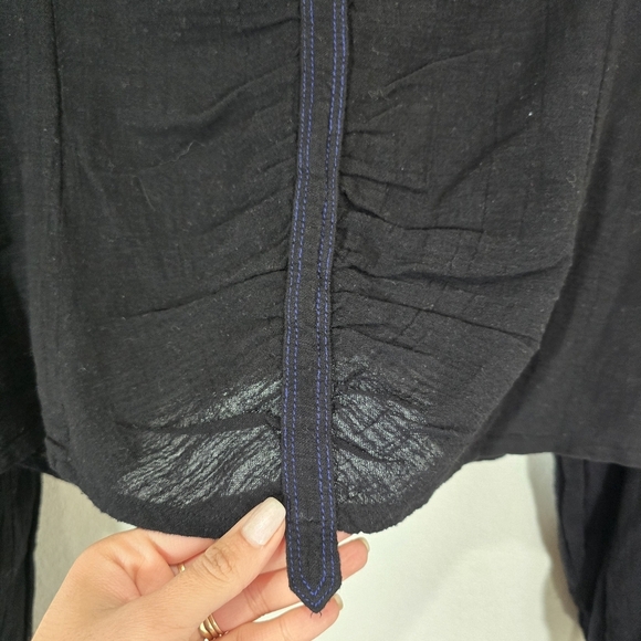 Free People XS Day Dreaming Shirt Black Crop Top Loose Fit Gauze Oversized Boho - Picture 10 of 11